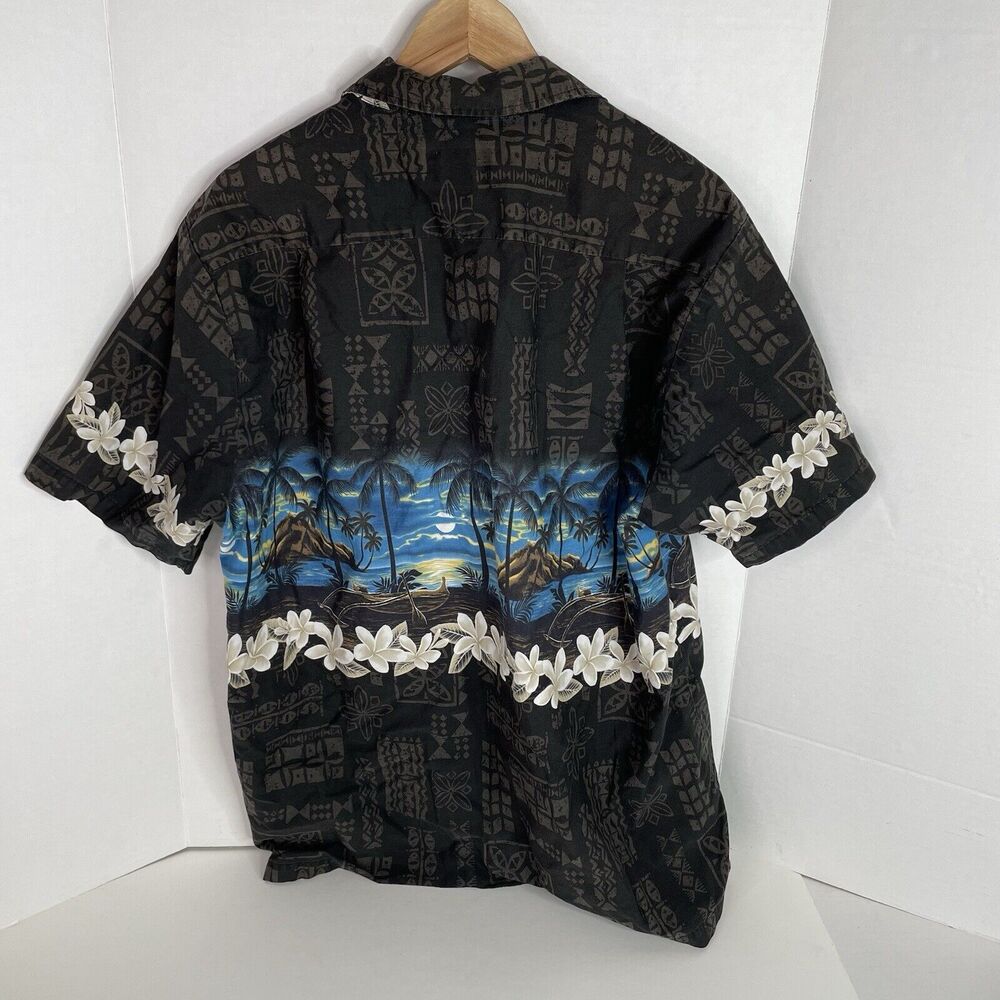 Vintage Hawaiian Button Up Shirt, XL, Bishop St. Apparel, Black Scenic - Picture 2 of 6